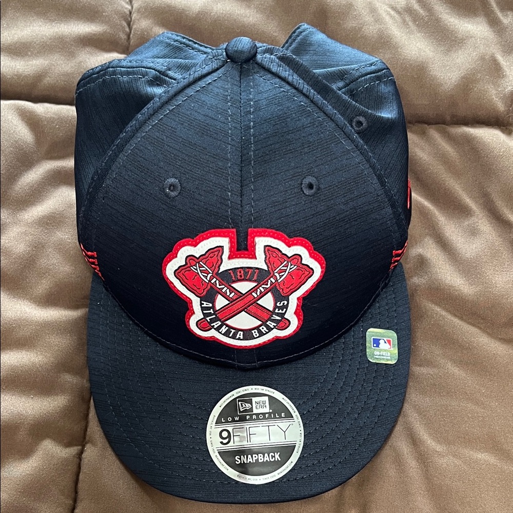 New Era Dark Blue Atlanta Braves Patch Snapback Hat with Red Accents